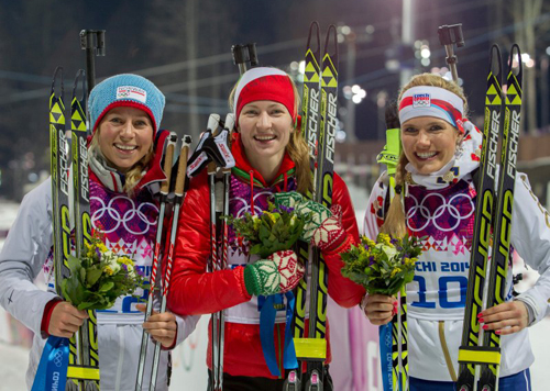 podium de la prueba salida en masa femenina