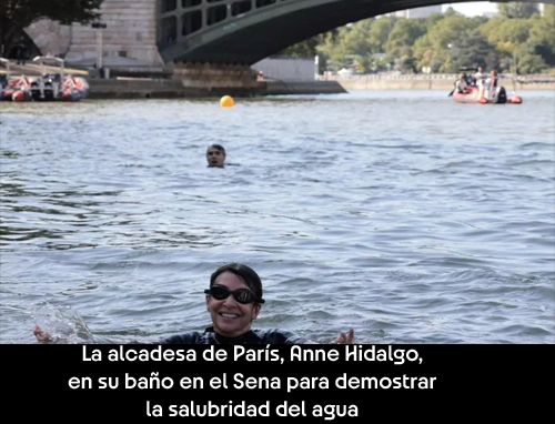 anne hidalgo bain sur le Seine